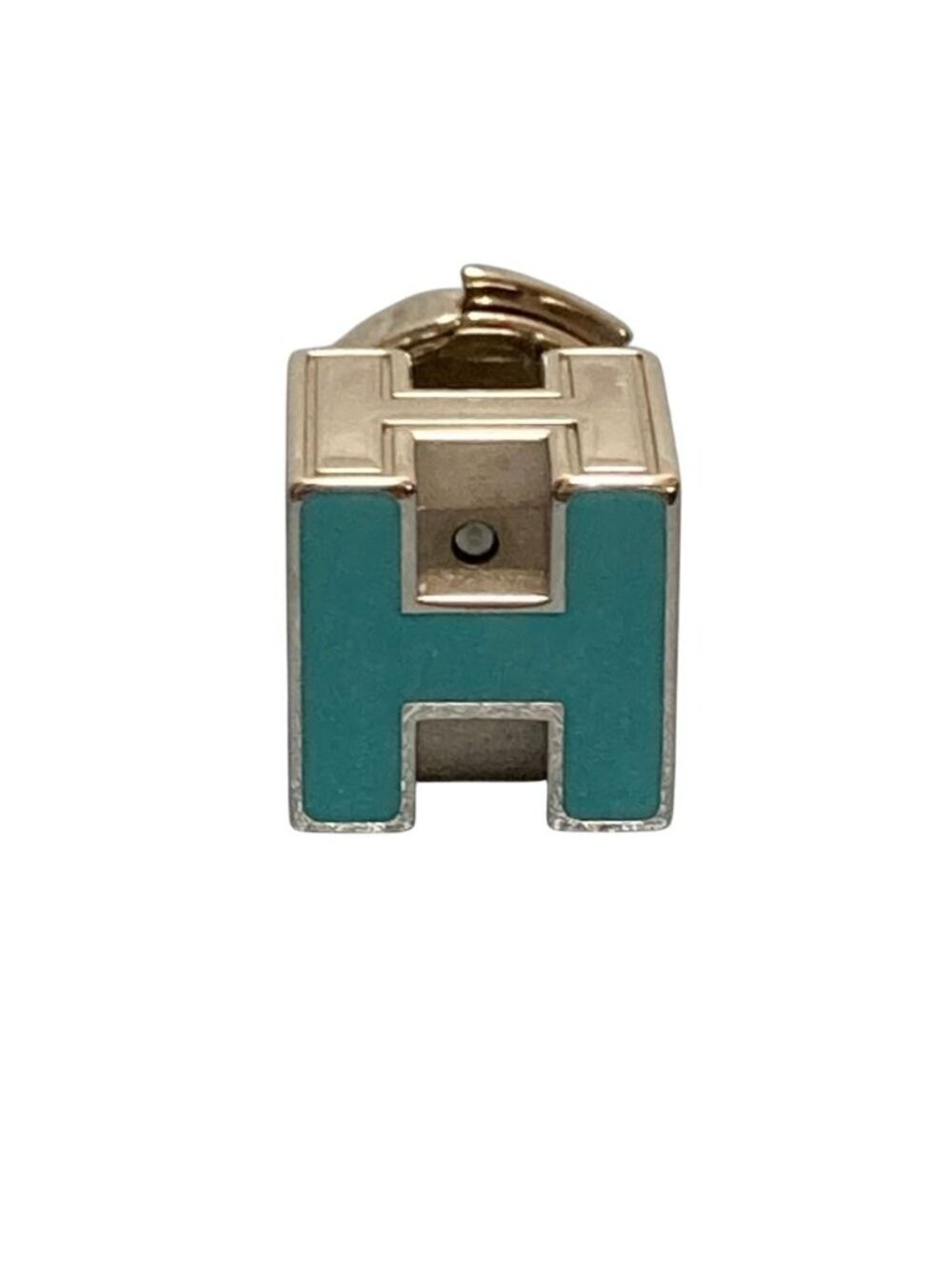 Hermes Cage D'h Cube Single Earrings Light Blue Silver Colored
